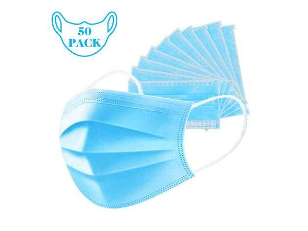 50 PCS Thick 3-Layer Breathable Non-woven Fabric Disposable Face Mask - Blue  + White | StackSocial