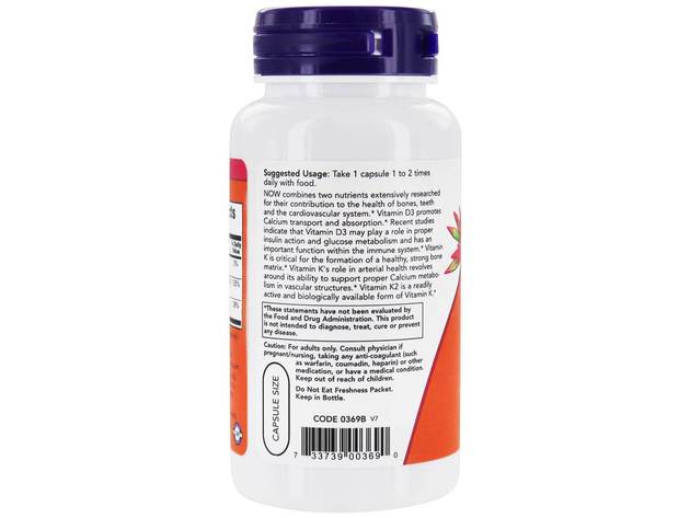 NOW Foods - Vitamin D3 & K2 - 120 Vegetable Capsule(s)