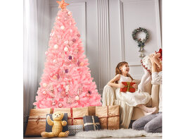 Costway 7.5Ft Hinged Artificial Christmas Tree Full Fir Tree New PVC w/ Metal Stand Pink - Pink