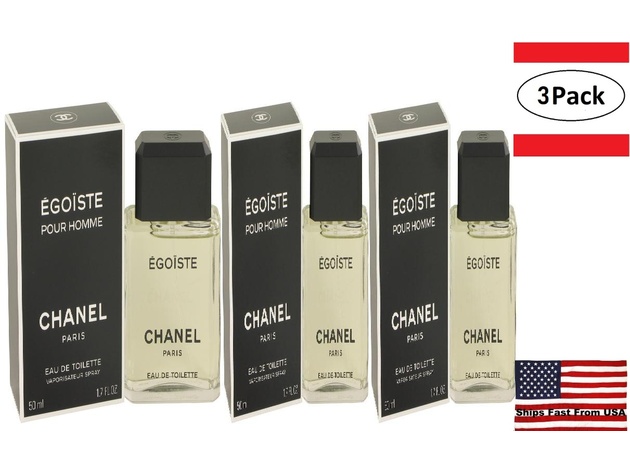 3 Pack EGOISTE by Chanel Eau De Toilette Spray 1.7 oz for Men