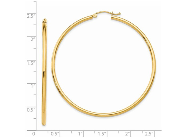 Large Hoop Earrings in 14K Yellow Gold 2 Inch (2.00 mm)