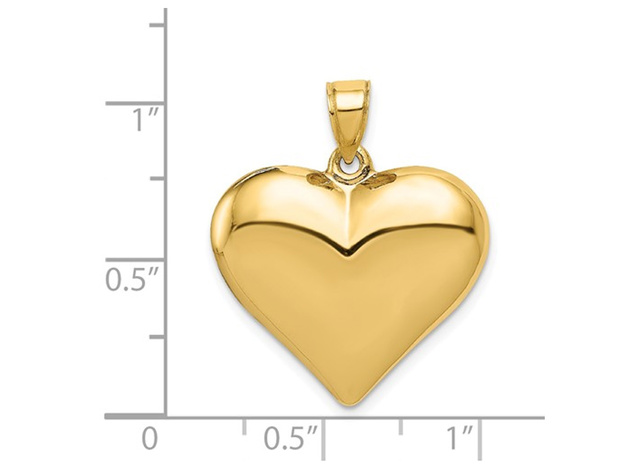 Puffed Heart Pendant Necklace in 14K Yellow Gold with Chain