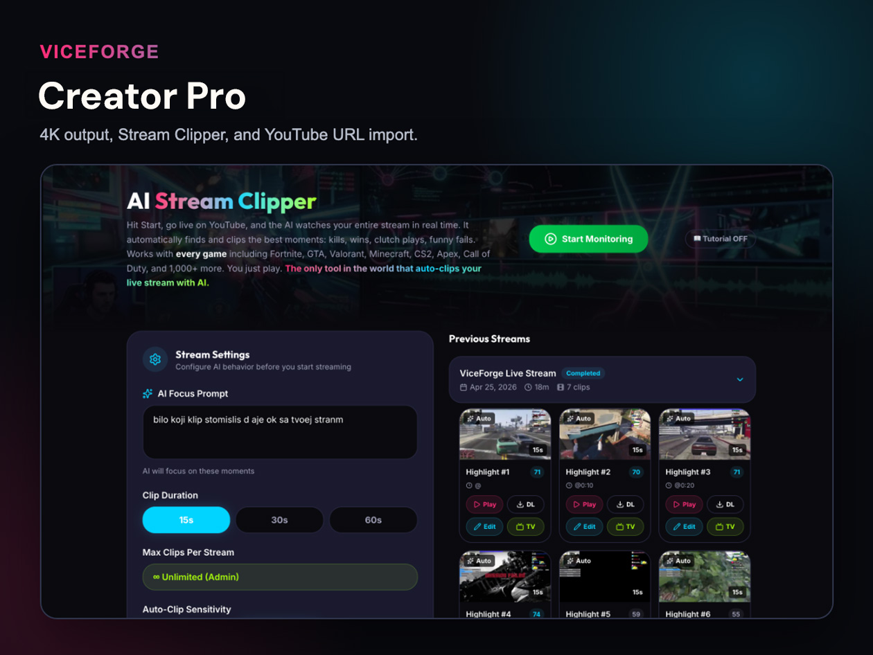 ViceForge Creator Pro Plan: Lifetime Subscription