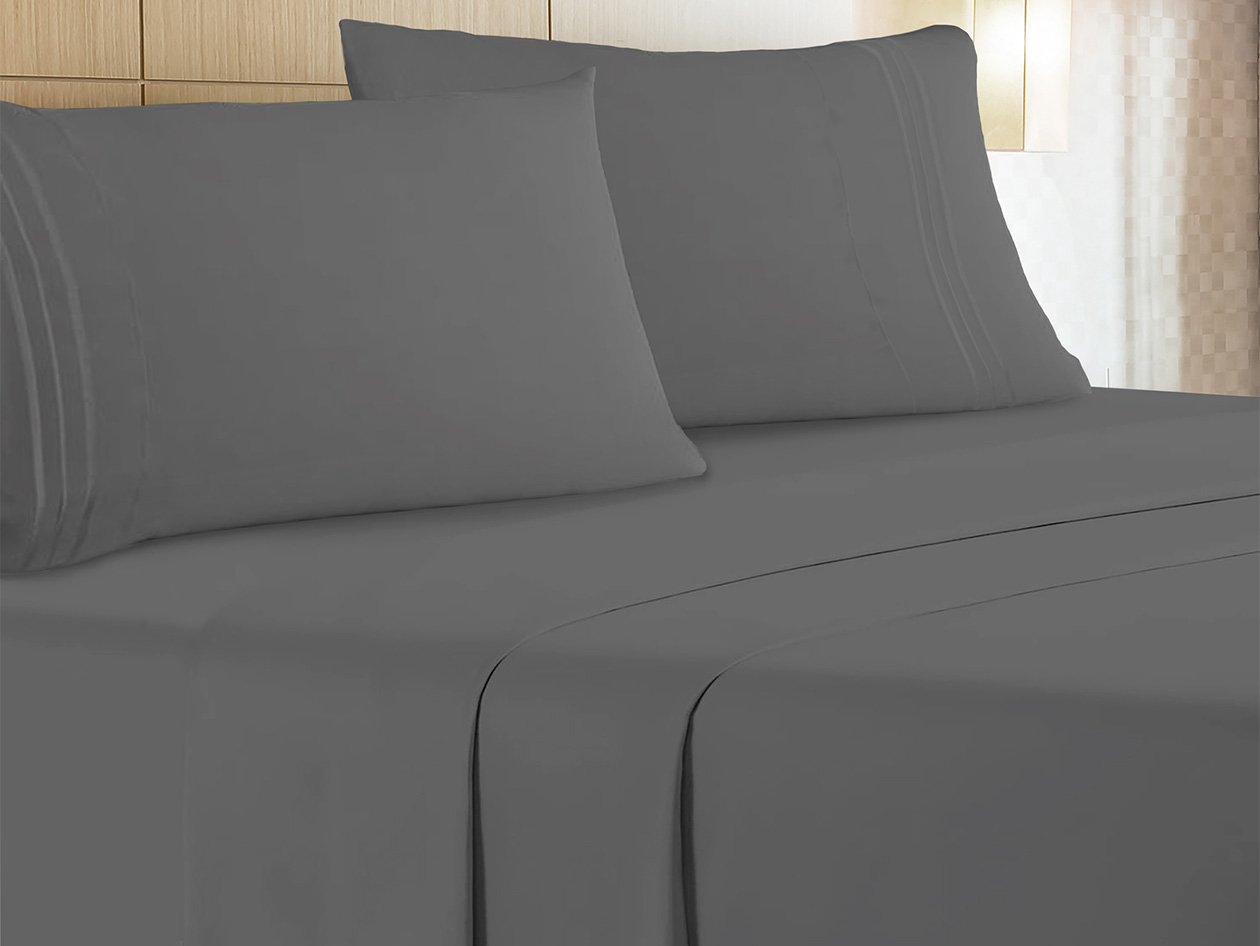 The Luxe 4-Piece Microfiber Bed Sheet Set (Charcoal/King)