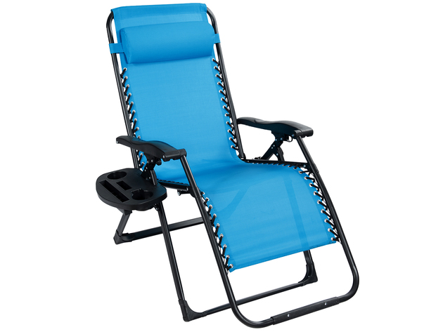 Costway Oversize Lounge Chair Patio Heavy Duty Folding Recliner Gray - Blue