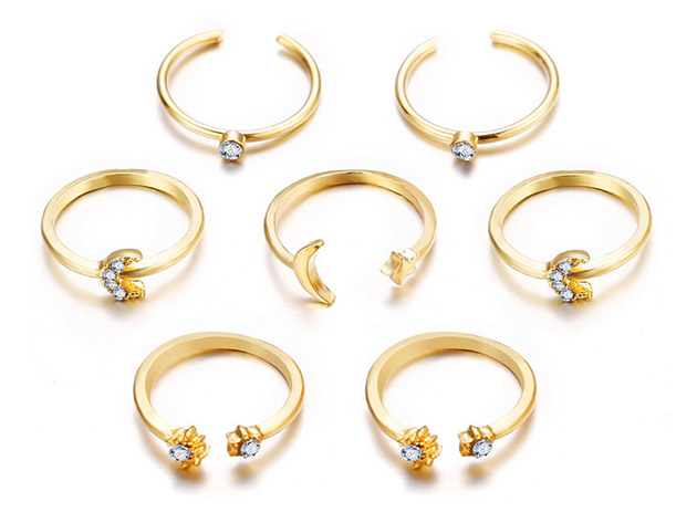 7-Piece Celestial Ring Set with Mini White Swarovski Crystals