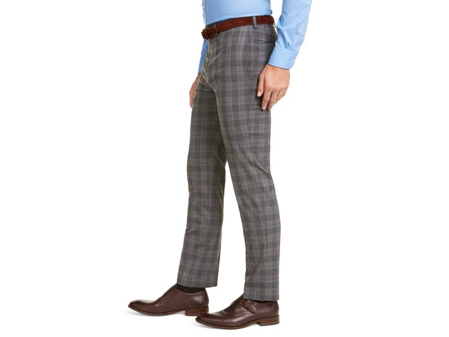 Calvin Klein Men's Slim-Fit Stretch Wrinkle-Resistant Plaid Dress Pants Gray Size 34Wx30L
