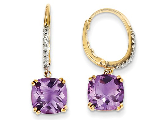 14K Yellow Gold Amethyst Dangle Drop Leverback Earrings 7 Carat (ctw)