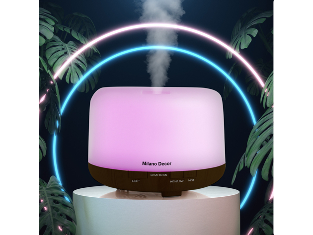 Milano Decor Mood Light Diffuser 500ml Ultrasonic Humidifier With 3 Pack Oils - Dark Wood