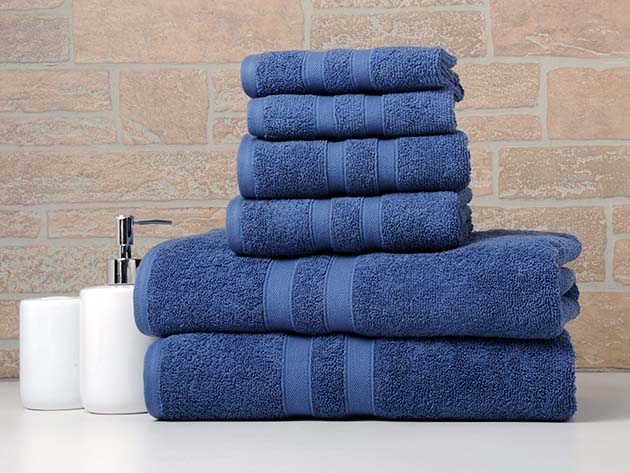 6-Piece Bibb Home 100% Egyptian Cotton Towel Set (Deep Blue)