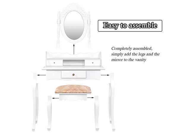 Costway Vanity Table Jewelry Makeup Desk Bench Dresser Stool White