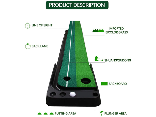Golf Putting Green Mat with Ball Return