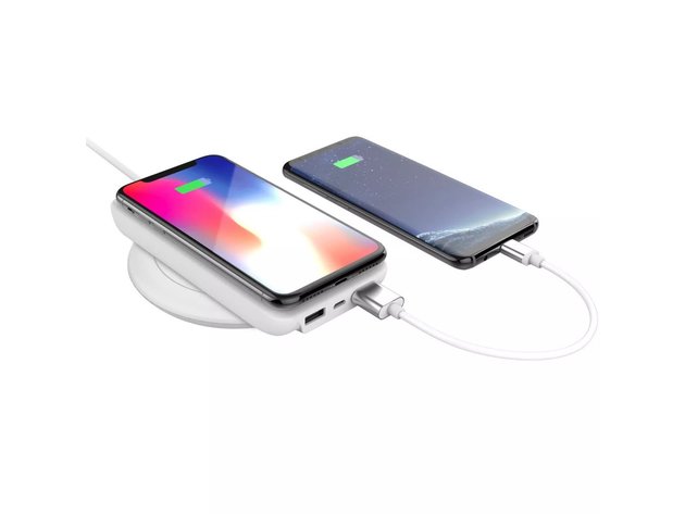 MyCharge Unplugged Qi Wireless Dual USB Port 10000mAh Power Bank, Recharges Via Micro-USB Cable or Wireless, White
