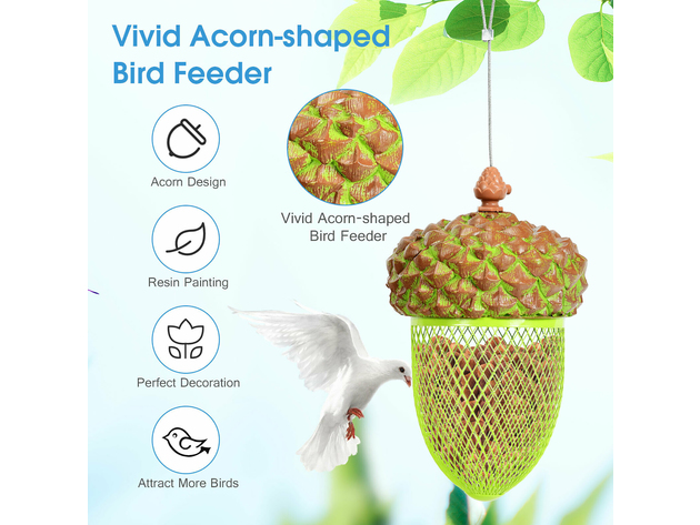 Costway Metal Acorn Wild Bird Feeder Outdoor Hanging Food Dispenser for Garden Yard - Brown
