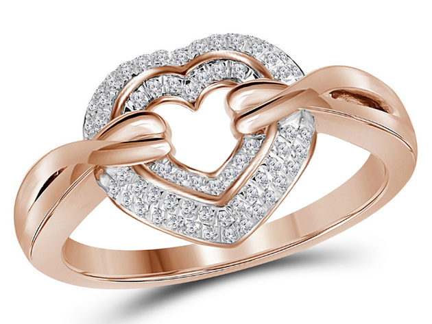 1/5 Carat (ctw J-K, I2-I3) Diamond Heart Ring in 14K Rose Pink Gold - 8
