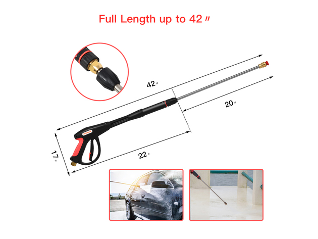 Pressure Washer Gun 4000 PSI W/20'' Extendable Wand 5 Nozzle Tips - Black, Red