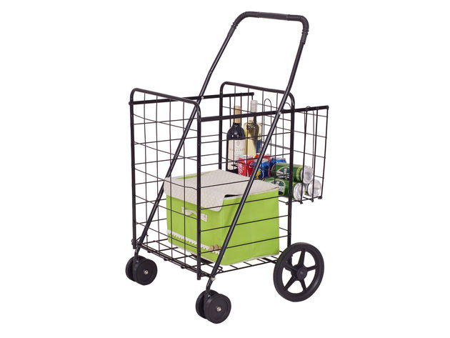 Costway Folding Shopping Cart Jumbo Basket Grocery Laundry Travel w/ Swivel Wheels