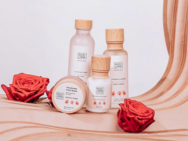 Rosy Lana Sweet Orange Cleanser + Red Rose Toner + Macadamia Moisturizer + Banana Exfoliating Mask