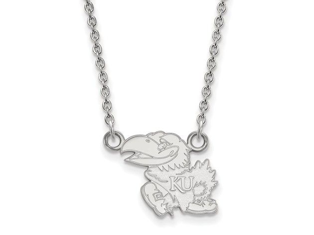 Sterling Silver U of Kansas Small Jayhawk Body Necklace
