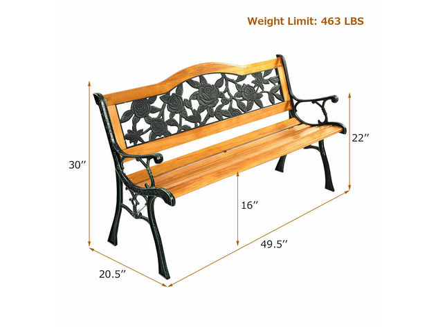 Costway Patio Park Garden Bench Porch Path Chair Furniture Cast Iron Hardwood - Yellow