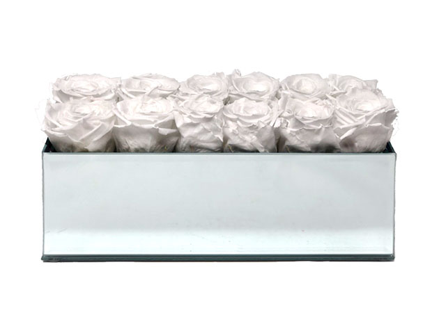Rose Box™ Mirrored Table Centerpiece & 12 Everlasting Roses (Pure White)