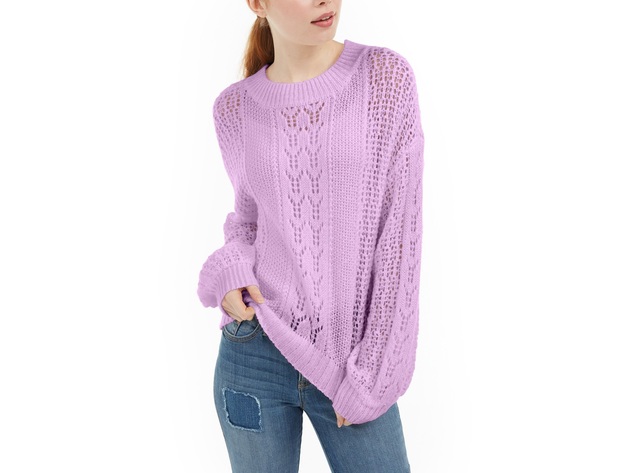 Ultra Flirt Men's Juniors' Striped Balloon-Sleeve Sweater Purple Size Large