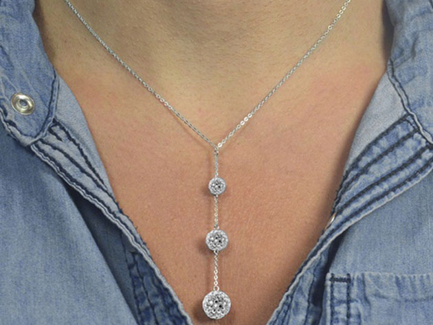 Triple Ball Drop Necklace Embellished with Swarovski Crystals