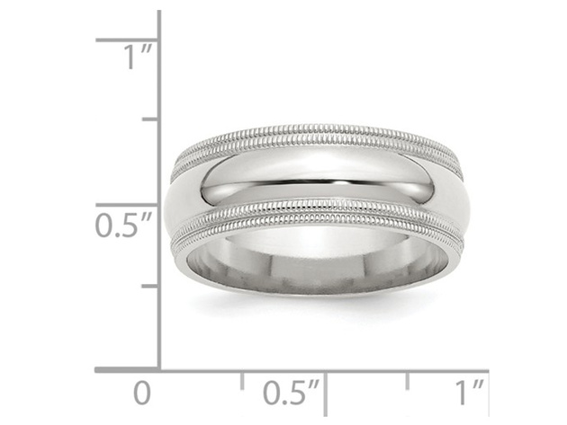 Mens Sterling Silver 8mm Double Milgrain Wedding Band - 13