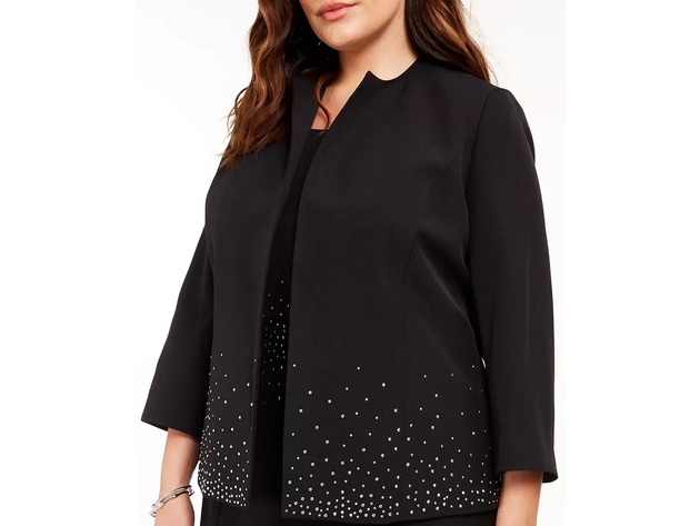 Kasper Women's Plus Size Embellished Open-Front Jacket Black Size 2 Extra Large