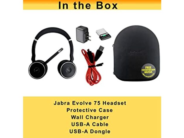 Jabra Evolve 75 Bluetooth Headset UC Bundle, Active Environmental Canceling (Refurbished)