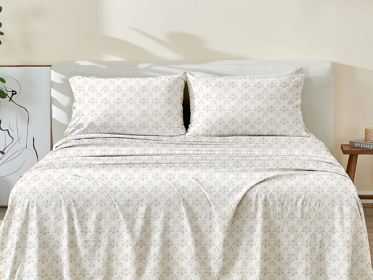 4-Piece Floral Print Microfiber Sheet Set (Taupe/King)