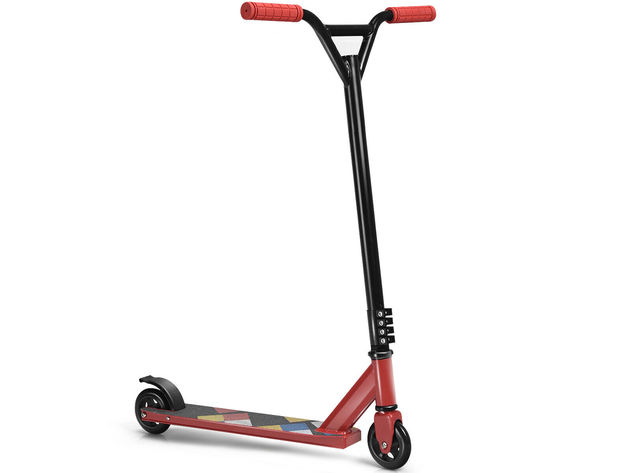 Costway Lightweight Aluminum Freestyle Stunt Kick Scooter 2 Wheels Adults Teenagers Red - Red
