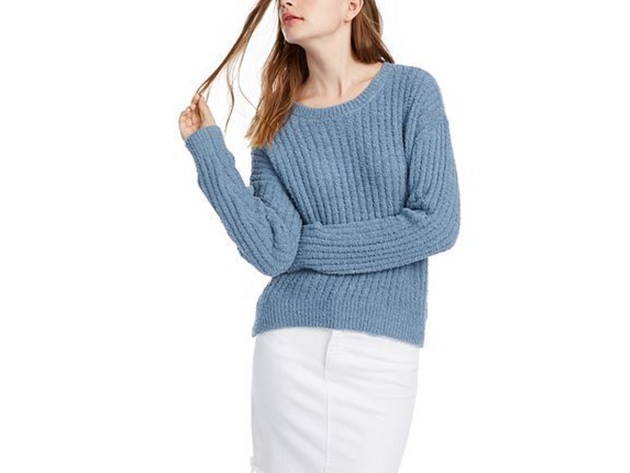 Crave Fame Juniors' Ribbed Cropped Sweater Blue Size Extra Large
