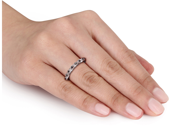 Black Diamond Ring 1/8 Carat (ctw) in 10k White Gold - 10