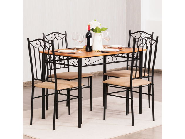5 Piece Dining Set Wood Metal Table and 4 Chairs Kitchen Breakfast Furniture