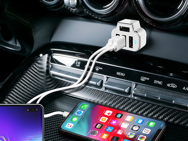 PowerStation 4-Port USB Car Charger (Pink)