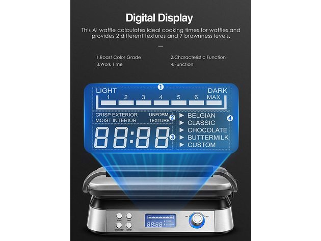 AICOOK Smart Pro Belgian Waffle Maker, 5 Different Programs, Silver