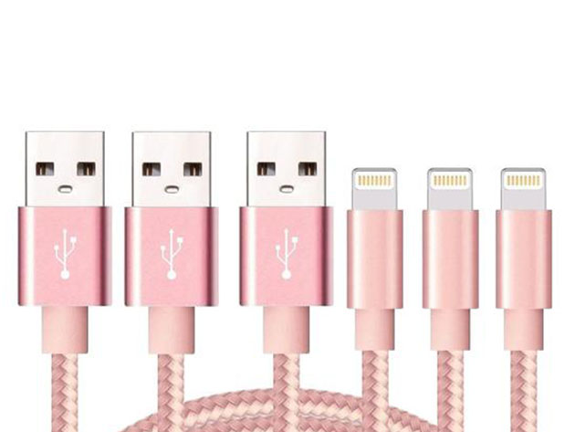 10-Ft. MFi-Certified Braided Lightning Cables: 3-Pack (Pink)