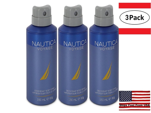 3 Pack Nautica Voyage by Nautica Deodorant Spray 5 oz for Men