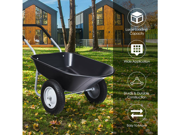 Costway 2 Tire Wheelbarrow Cart Heavy-duty Dolly Utility Cart - Black