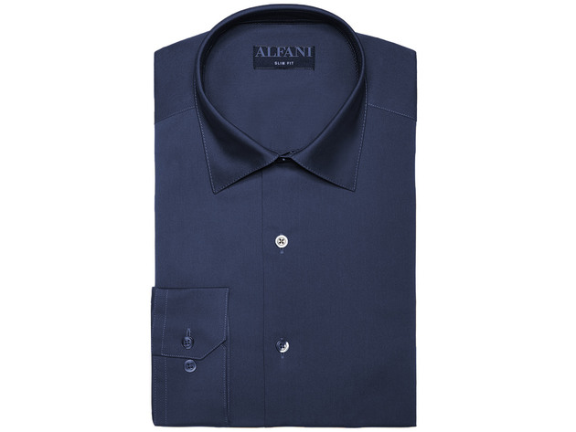 Alfani Men's Solid Slim Fit Dress Shirt Navy Size 16x34-35