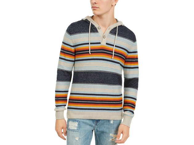 American Rag Men's Striped Henley Hoodie Navy Size Small