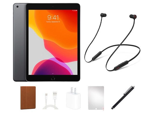Apple iPad 7th Gen (2019) 128GB Space Gray (Wi-Fi Only) Bundle with Beats Flex Headphones (Refurbished)