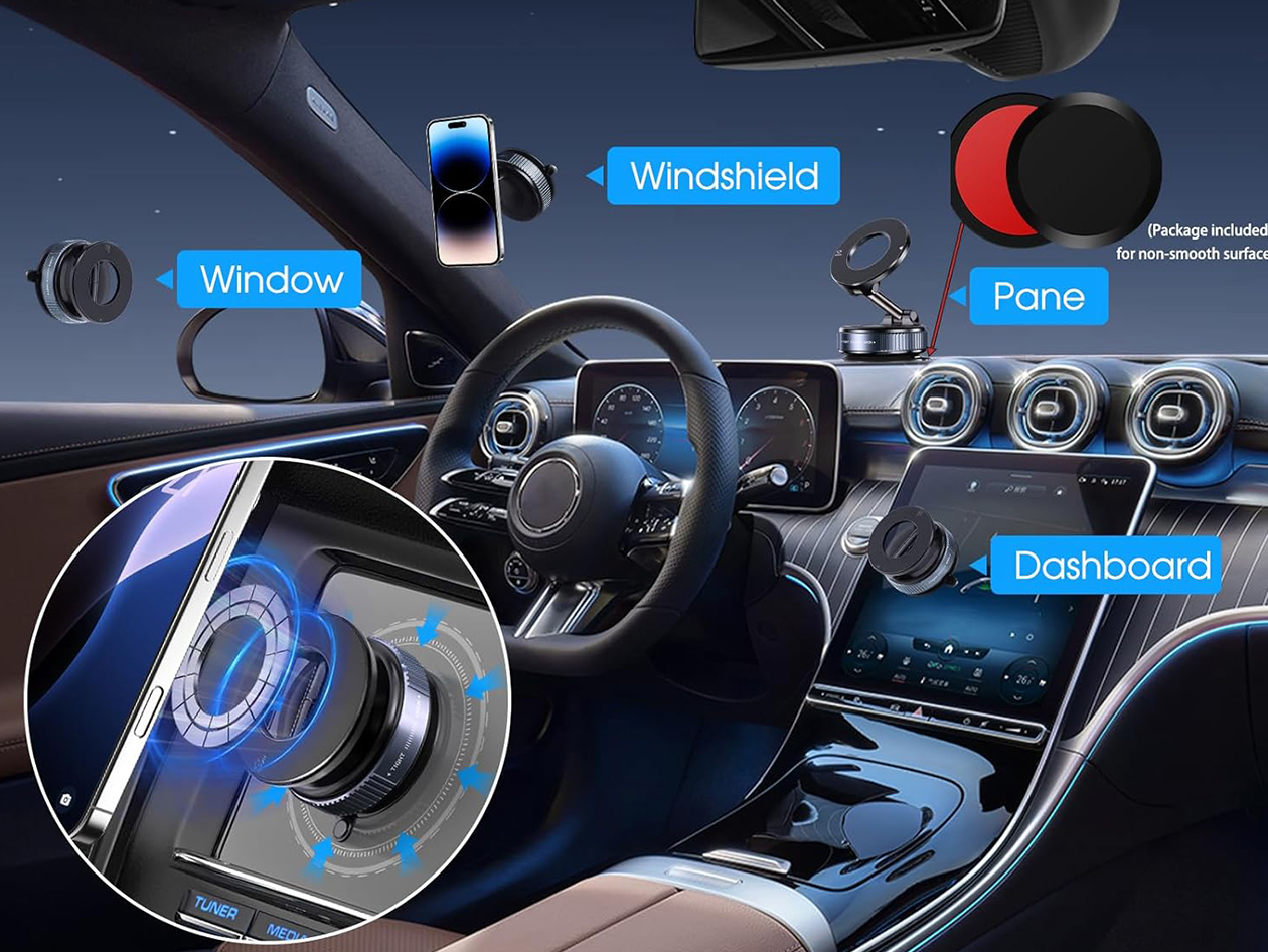 360° Adjustable Magnetic Suction Cup Phone Mount (White/1-Pack)