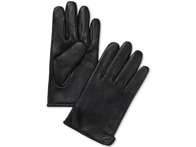 Calvin Klein Men's Classic Leather Fleece-Lined Touchscreen Gloves Size Large