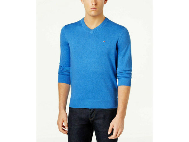Tommy Hilfiger Men's Signature Regular-Fit Solid V-Neck Sweater Blue Size XX-Large