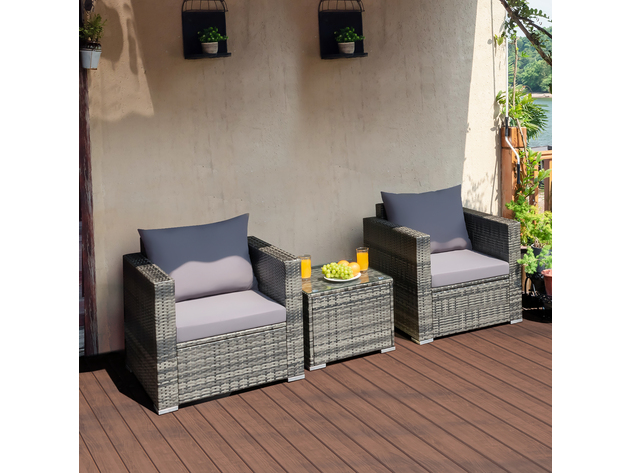 3 piece grey rattan bistro set