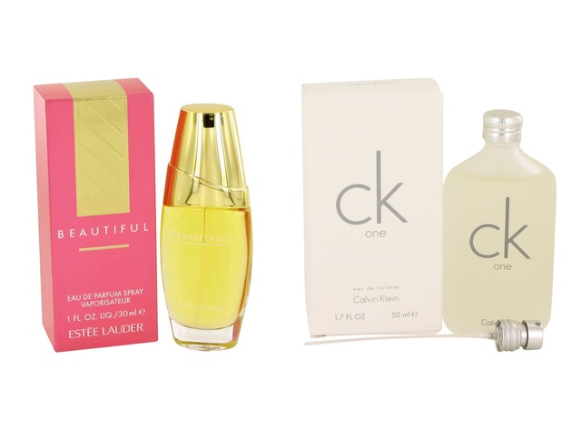Gift set  BEAUTIFUL by Estee Lauder Eau De Parfum Spray 1 oz And  CK ONE EDT Pour/Spray (Unisex) 1.7 oz