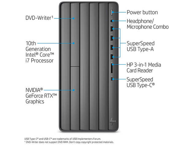 HP TE011050 Envy Desktop Computer, GeForce RTX 2060, Intel Core i7-10700