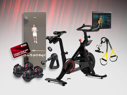 完整的家庭健身房赠品，带有Peloton自行车+，Mirror，Lululemon等